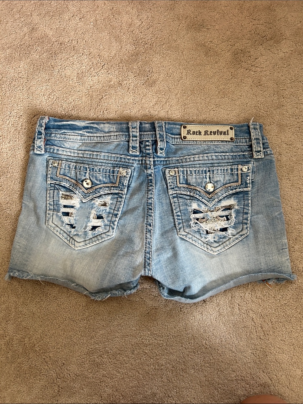 Rock Revival Light Wash Distressed Denim Cutoff Shorts - Picture 2 of 7